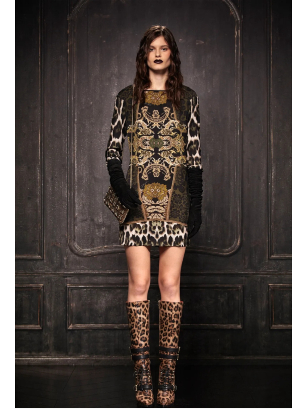 Just Cavalli Animal Print Mini Dress Size 4 Black Gold Leopard Pre-Fall 2013